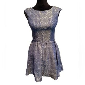 🤑Chi Chi London Womens Floral Metallic Skater Dress Blue Gold #Holiday#New Years